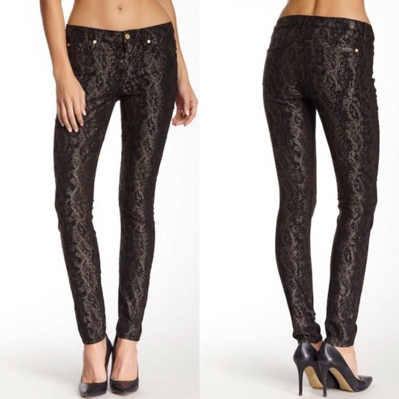 7 for All Mankind Black Snake Metallic Skinny Jean - Picture 2 of 7